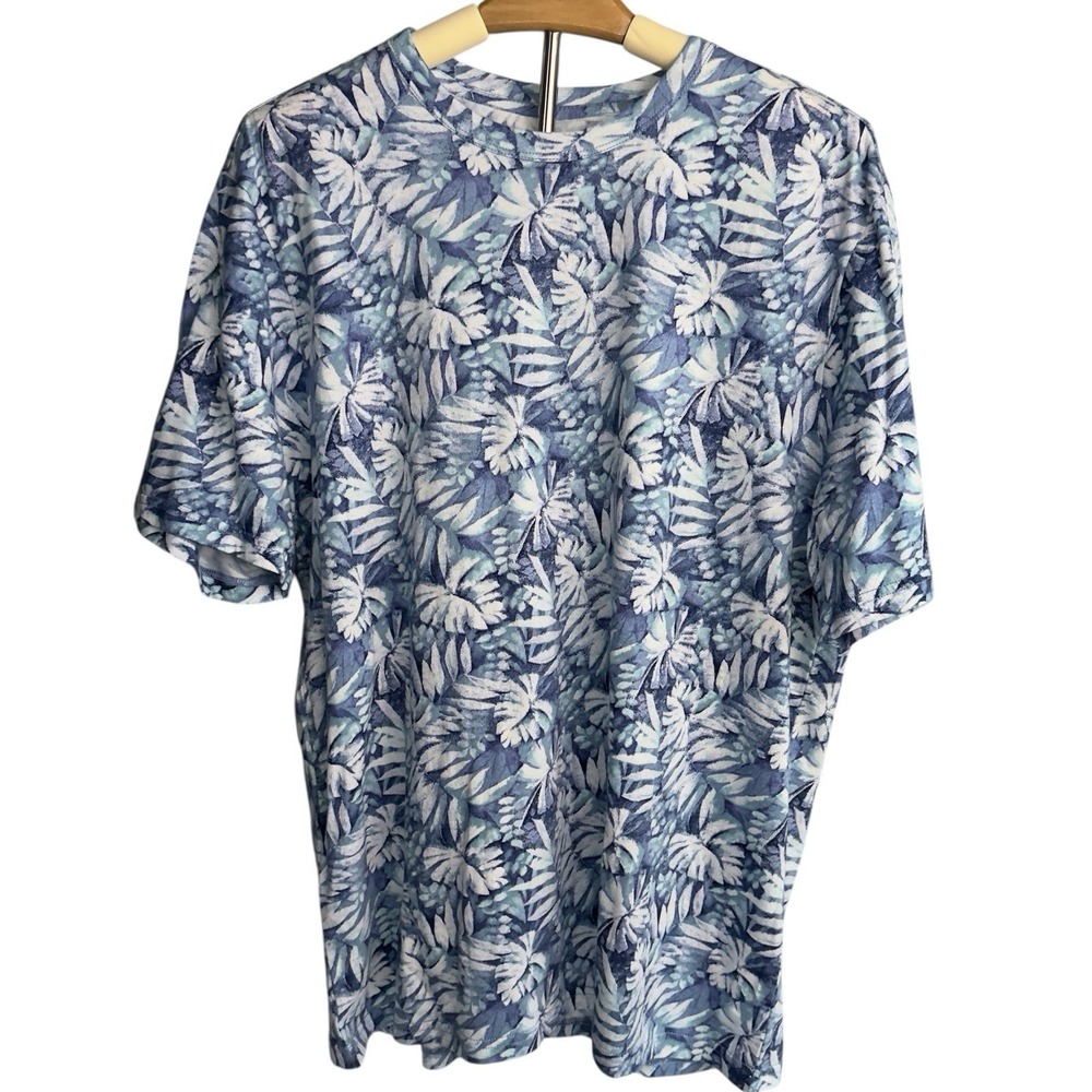 Tommy Bahama Mens Large Frond Impression Tee Blue Allure Short Sleeve Tshirt NWT